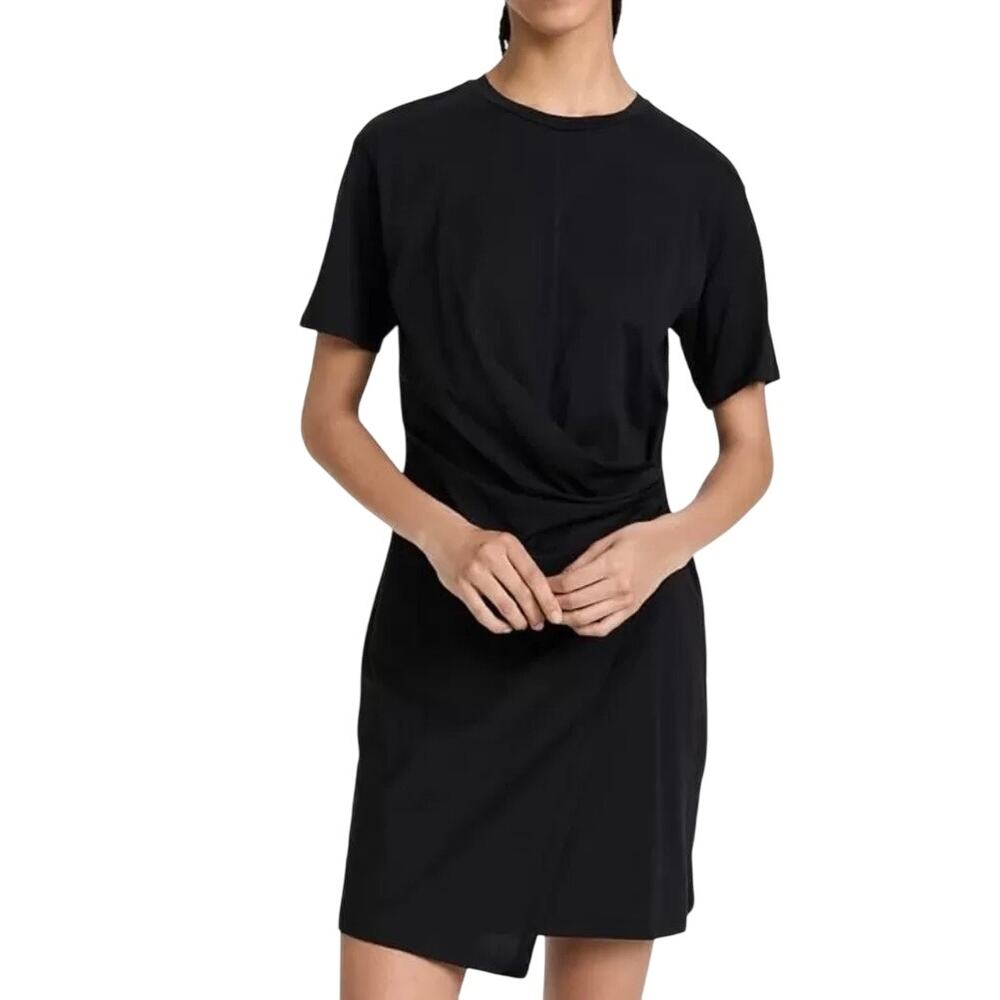Theory Women's Short Sleeve Side Drape T-shirt Dress Black S